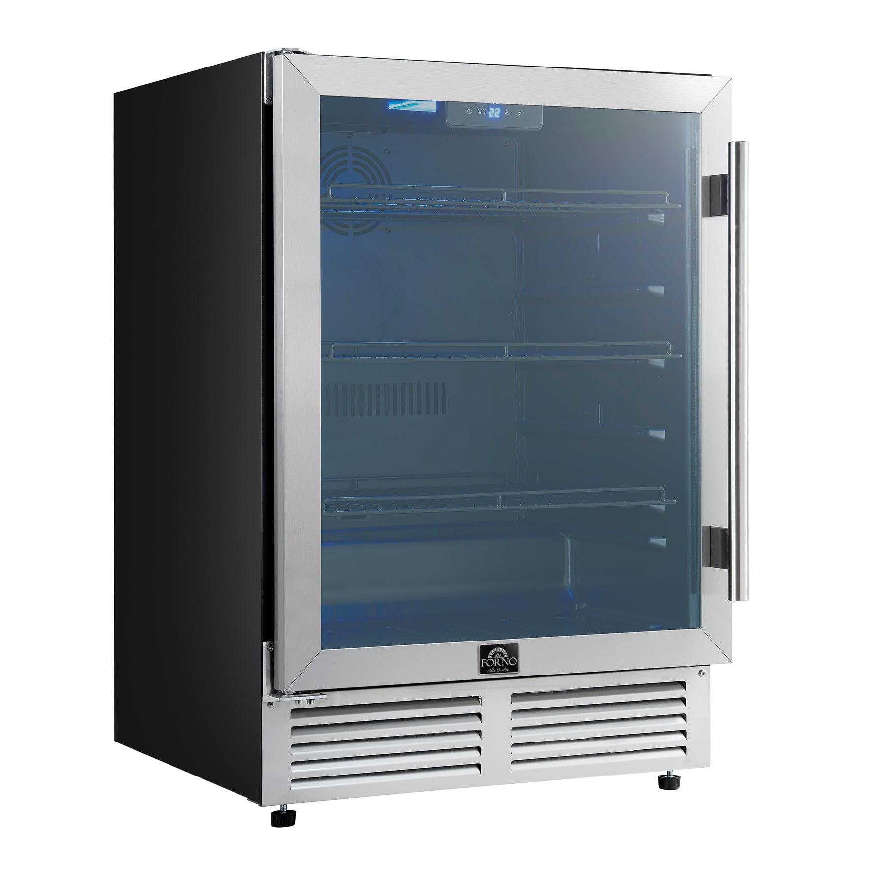 Forno Frescolino 24 Inch Beverage Cooler, Stainless Steel, with LED Lighting, Triple Glass Door, 188 Can Capacity, Built-In or Freestanding - BonPrix Électroménagers