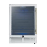 Forno Frescolino 24 Inch Beverage Cooler, White with Antique Brass Handles, with LED Lighting, Triple Glass Door, 188 Can Capacity, Built-In or Freestanding - BonPrix Électroménagers