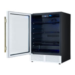 Forno Frescolino 24 Inch Beverage Cooler, White with Antique Brass Handles, with LED Lighting, Triple Glass Door, 188 Can Capacity, Built-In or Freestanding - BonPrix Électroménagers