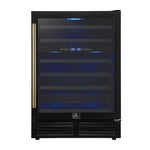 Forno Bacchino 24 Inch Wine Cooler, Black with Antique Brass Handles, with LED Lighting, Triple Glass Door, 51 Bottle Capacity, Built-In or Freestanding - BonPrix Électroménagers
