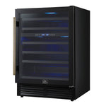 Forno Bacchino 24 Inch Wine Cooler, Black with Antique Brass Handles, with LED Lighting, Triple Glass Door, 51 Bottle Capacity, Built-In or Freestanding - BonPrix Électroménagers