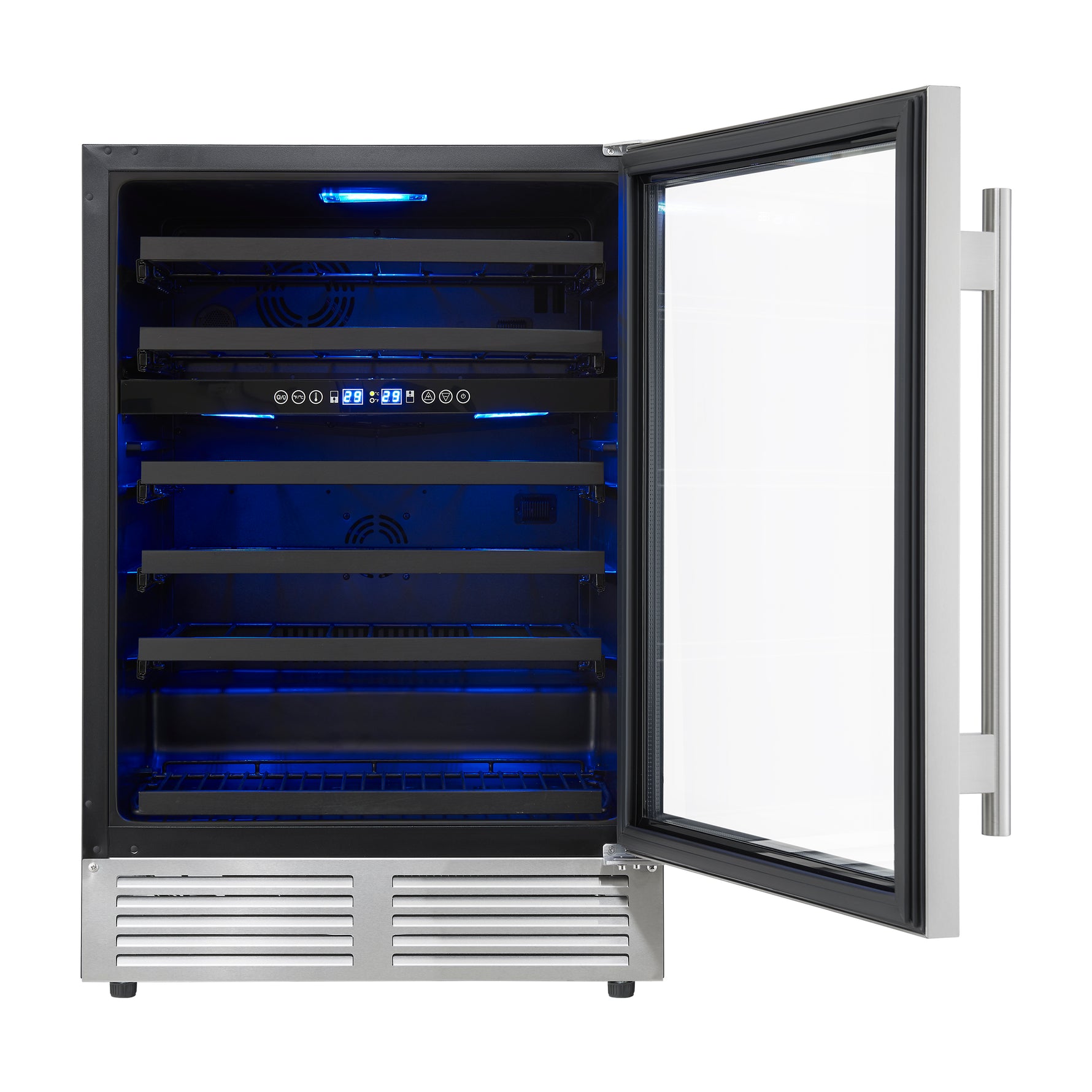 Forno Bacchino 24 Inch Wine Cooler, Stainless Steel, with LED Lighting, Triple Glass Door, 51 Bottle Capacity, Built-In or Freestanding - BonPrix Électroménagers