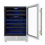 Forno Bacchino 24 Inch Wine Cooler, White with Antique Brass Handles, with LED Lighting, Triple Glass Door, 51 Bottle Capacity, Built-In or Freestanding - BonPrix Électroménagers