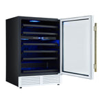 Forno Bacchino 24 Inch Wine Cooler, White with Antique Brass Handles, with LED Lighting, Triple Glass Door, 51 Bottle Capacity, Built-In or Freestanding - BonPrix Électroménagers