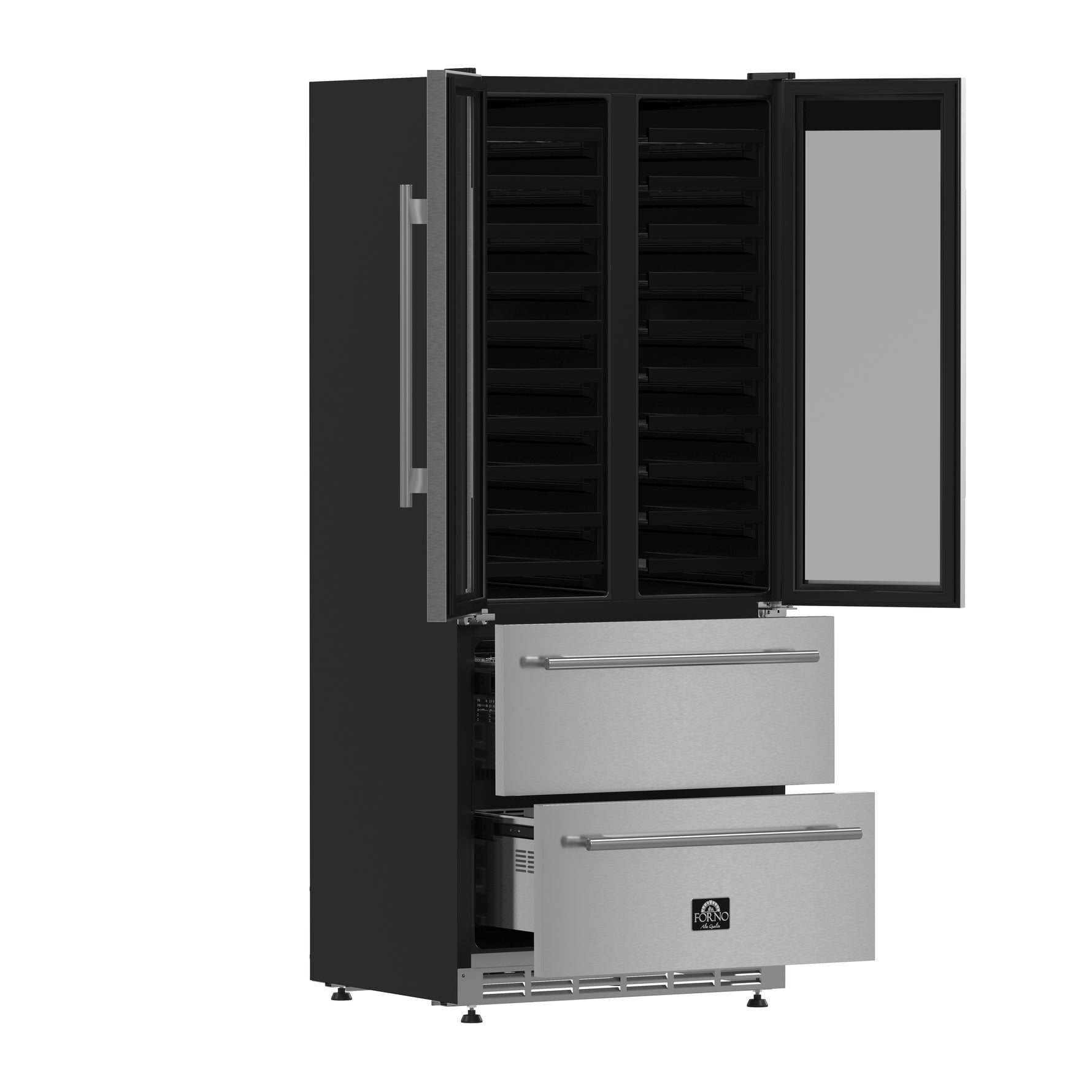 Forno Campania 32-Inch Wine Cooler, Stainless Steel, Dual Wine Zones, Two Beverage Drawers, 17.7 cu.ft - BonPrix Électroménagers