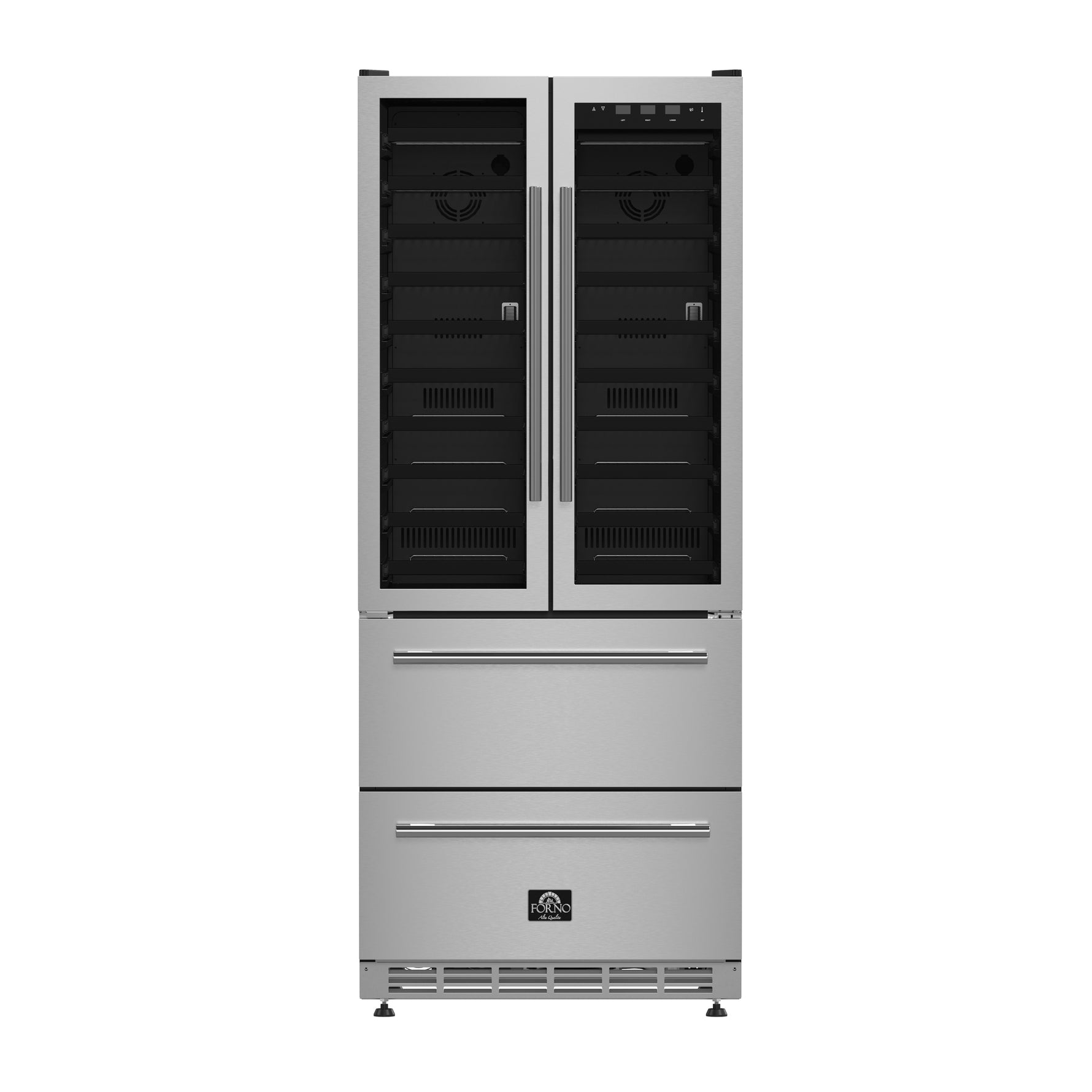 Forno Campania 32-Inch Wine Cooler, Stainless Steel, Dual Wine Zones, Two Beverage Drawers, 17.7 cu.ft - BonPrix Électroménagers