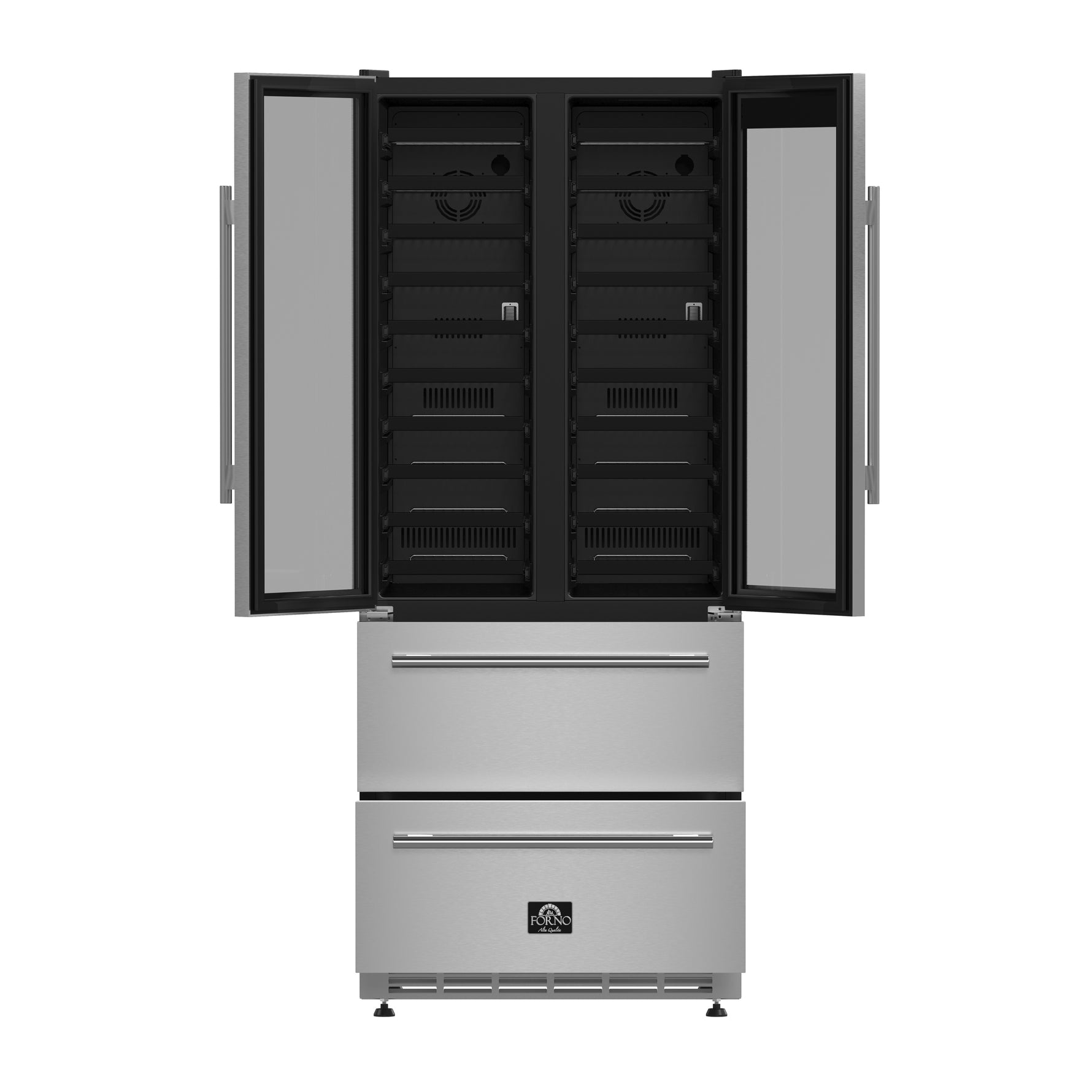 Forno Campania 32-Inch Wine Cooler, Stainless Steel, Dual Wine Zones, Two Beverage Drawers, 17.7 cu.ft - BonPrix Électroménagers