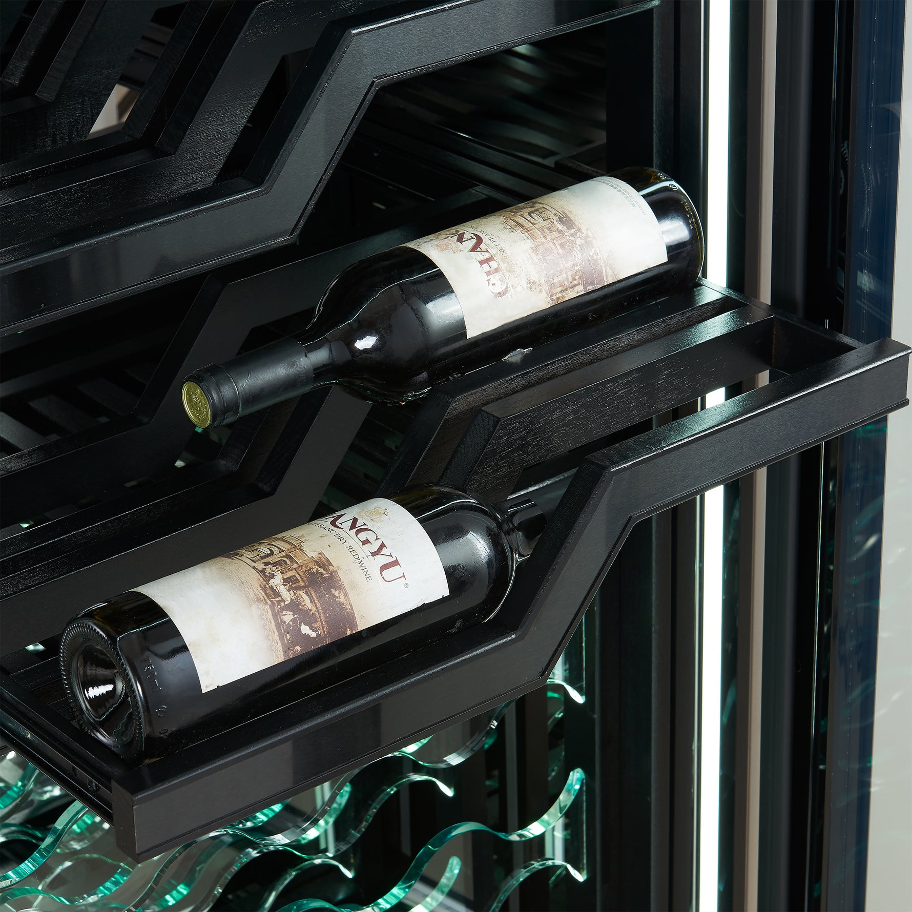 FORNO Abruzzo 48-Inch Dual Zones Wine Cellar, 102 Bottles, 24 cu. ft., Green Acrylic Holders & Black Shelves - BonPrix Électroménagers