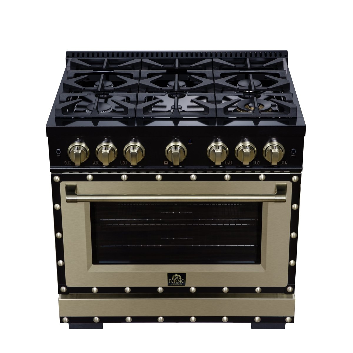 Ambassador 36" Dual Fuel Range in Black, 6 Sealed Burners, 71 000 BTU Cooktop Output , 5.2 Cu.Ft. convection Oven, Telescopic Racks - BonPrix Électroménagers