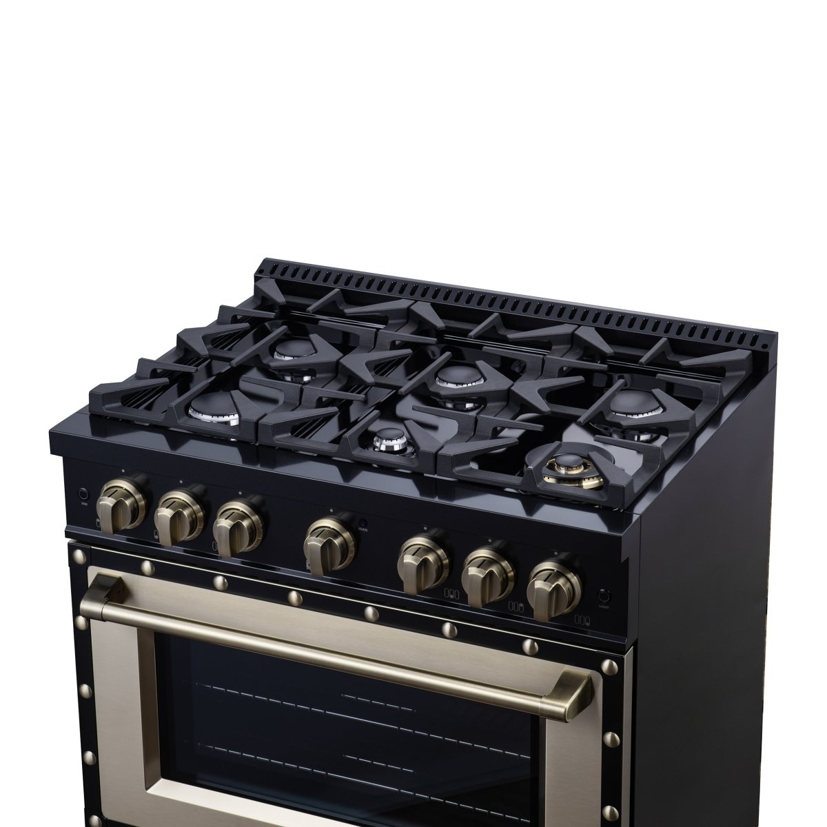 Ambassador 36" Dual Fuel Range in Black, 6 Sealed Burners, 71 000 BTU Cooktop Output , 5.2 Cu.Ft. convection Oven, Telescopic Racks - BonPrix Électroménagers