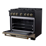 Ambassador 36" Dual Fuel Range in Black, 6 Sealed Burners, 71 000 BTU Cooktop Output , 5.2 Cu.Ft. convection Oven, Telescopic Racks - BonPrix Électroménagers