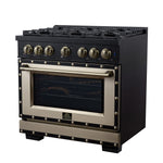 Ambassador 36" Dual Fuel Range in Black, 6 Sealed Burners, 71 000 BTU Cooktop Output , 5.2 Cu.Ft. convection Oven, Telescopic Racks - BonPrix Électroménagers