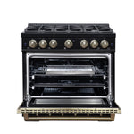 Ambassador 36" Dual Fuel Range in Black, 6 Sealed Burners, 71 000 BTU Cooktop Output , 5.2 Cu.Ft. convection Oven, Telescopic Racks - BonPrix Électroménagers