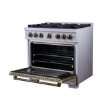 Ambassador 36" Dual Fuel Range in White, 6 Sealed Burners, 71 000 BTU Cooktop Output , 5.2 Cu.Ft. convection Oven, Telescopic Racks - BonPrix Électroménagers