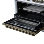 Ambassador 36" Dual Fuel Range in White, 6 Sealed Burners, 71 000 BTU Cooktop Output , 5.2 Cu.Ft. convection Oven, Telescopic Racks - BonPrix Électroménagers