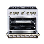 Ambassador 36" Dual Fuel Range in White, 6 Sealed Burners, 71 000 BTU Cooktop Output , 5.2 Cu.Ft. convection Oven, Telescopic Racks - BonPrix Électroménagers