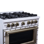 Ambassador 36" Dual Fuel Range in White, 6 Sealed Burners, 71 000 BTU Cooktop Output , 5.2 Cu.Ft. convection Oven, Telescopic Racks - BonPrix Électroménagers