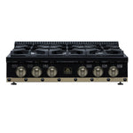 Ambassador 36" Gas Cooktop in Black, 6 Sealed burners, 71,000 BTU Output, 1 Antique Brass Dual-Ring Burner, Continuous Cast Iron Grates - BonPrix Électroménagers