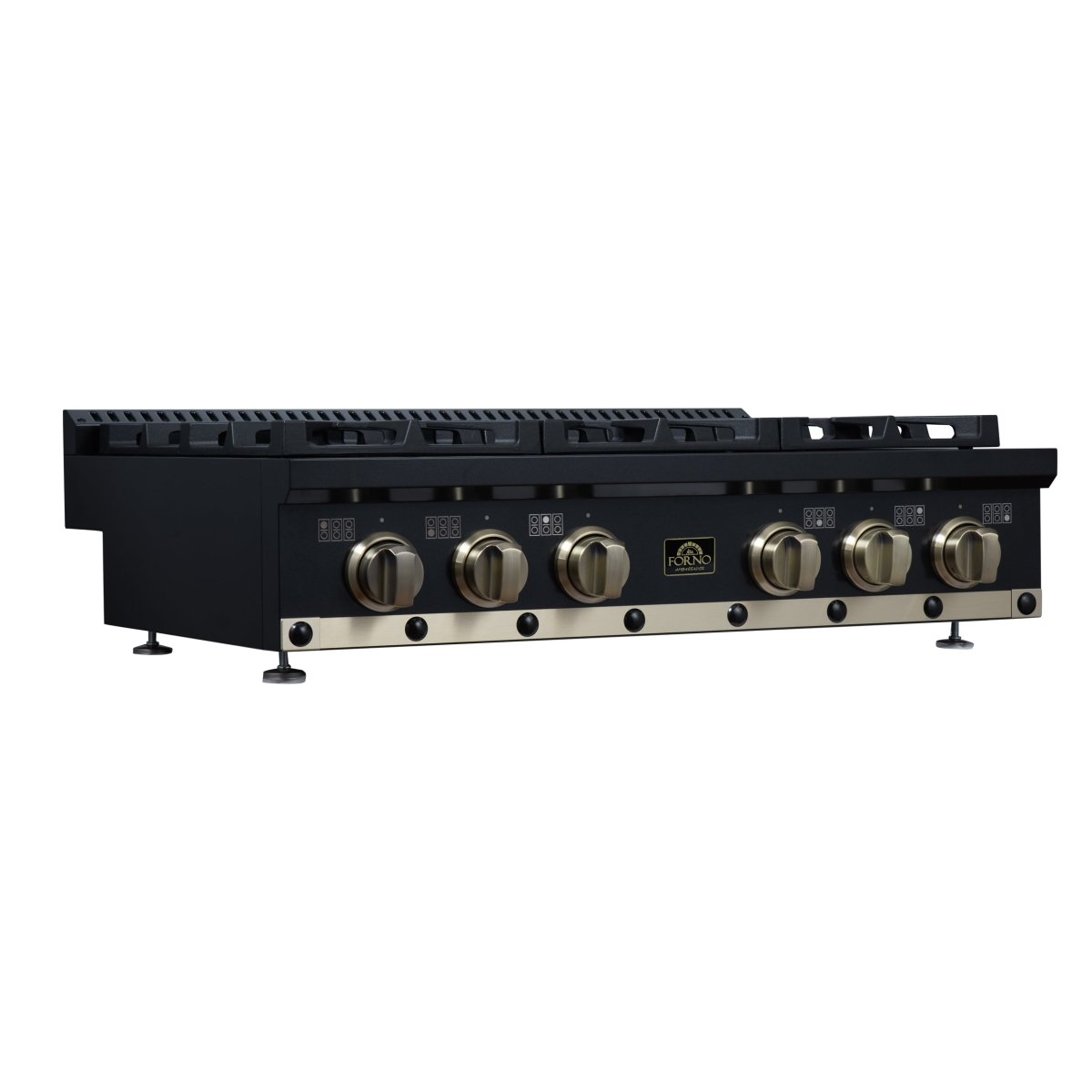Ambassador 36" Gas Cooktop in Black, 6 Sealed burners, 71,000 BTU Output, 1 Antique Brass Dual-Ring Burner, Continuous Cast Iron Grates - BonPrix Électroménagers