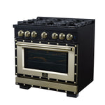 Ambassador 36" Gas Range in Black, 6 Sealed Burnes, 71 000 BTU Cooktop Output , 5.2 Cu.Ft. convection Oven, Telescopic Racks - BonPrix Électroménagers