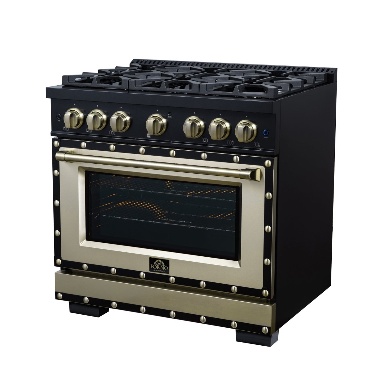 Ambassador 36" Gas Range in Black, 6 Sealed Burnes, 71 000 BTU Cooktop Output , 5.2 Cu.Ft. convection Oven, Telescopic Racks - BonPrix Électroménagers