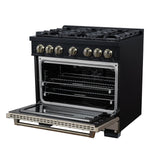 Ambassador 36" Gas Range in Black, 6 Sealed Burnes, 71 000 BTU Cooktop Output , 5.2 Cu.Ft. convection Oven, Telescopic Racks - BonPrix Électroménagers