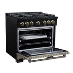 Ambassador 36" Gas Range in Black, 6 Sealed Burnes, 71 000 BTU Cooktop Output , 5.2 Cu.Ft. convection Oven, Telescopic Racks - BonPrix Électroménagers