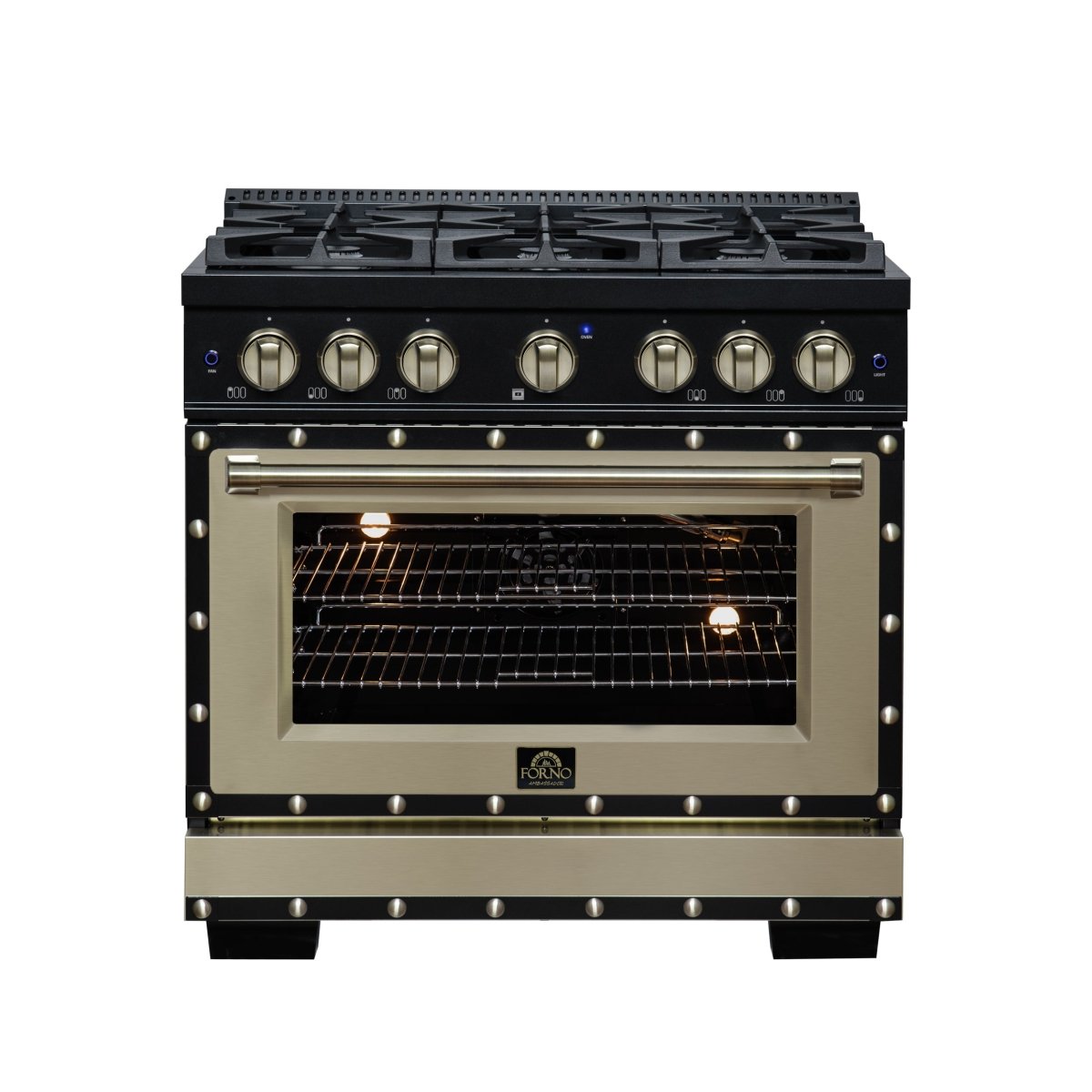 Ambassador 36" Gas Range in Black, 6 Sealed Burnes, 71 000 BTU Cooktop Output , 5.2 Cu.Ft. convection Oven, Telescopic Racks - BonPrix Électroménagers