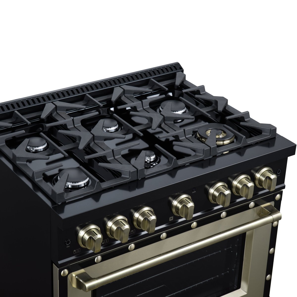 Ambassador 36" Gas Range in Black, 6 Sealed Burnes, 71 000 BTU Cooktop Output , 5.2 Cu.Ft. convection Oven, Telescopic Racks - BonPrix Électroménagers
