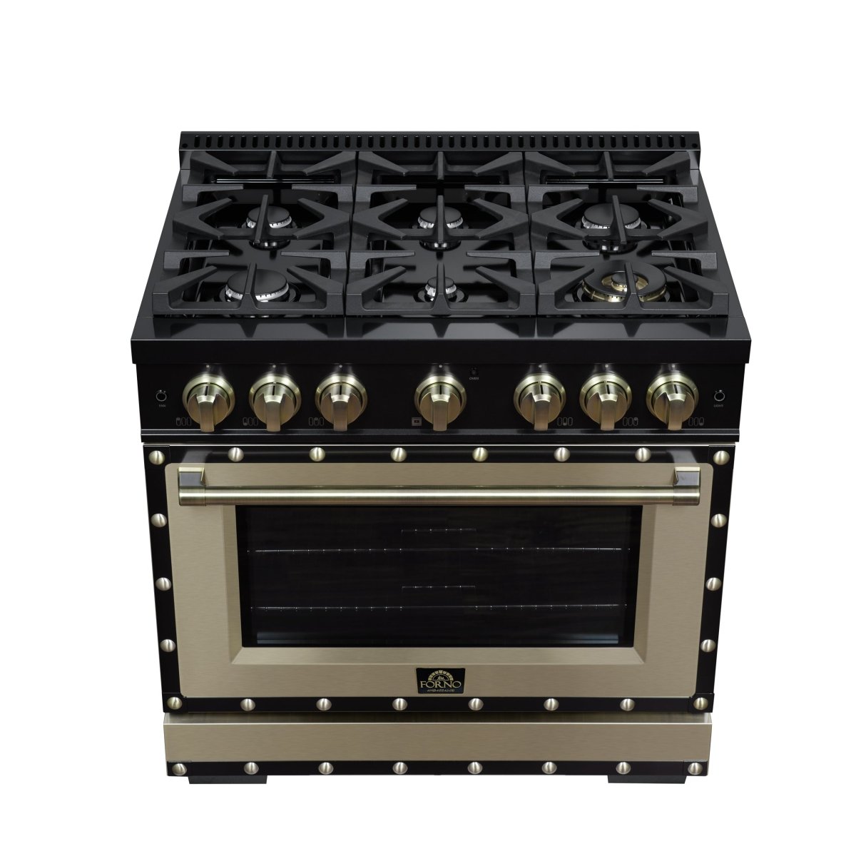 Ambassador 36" Gas Range in Black, 6 Sealed Burnes, 71 000 BTU Cooktop Output , 5.2 Cu.Ft. convection Oven, Telescopic Racks - BonPrix Électroménagers