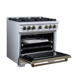 Ambassador 36" Gas Range in White, 6 Sealed Burnes, 71 000 BTU Cooktop Output , 5.2 Cu.Ft. convection Oven, Telescopic Racks - BonPrix Électroménagers