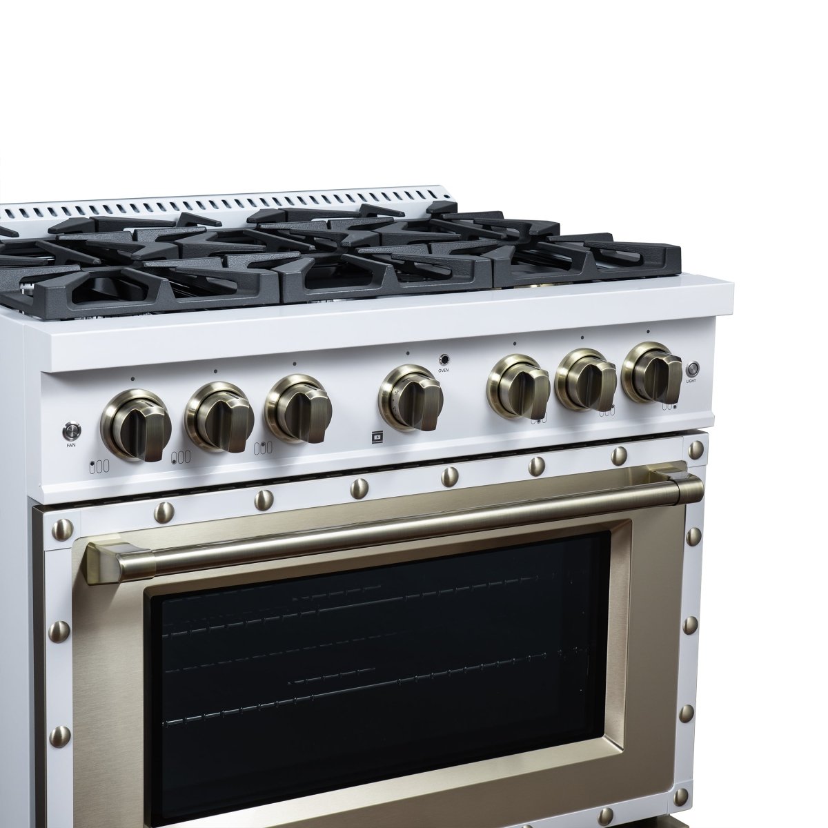 Ambassador 36" Gas Range in White, 6 Sealed Burnes, 71 000 BTU Cooktop Output , 5.2 Cu.Ft. convection Oven, Telescopic Racks - BonPrix Électroménagers