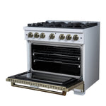 Ambassador 36" Gas Range in White, 6 Sealed Burnes, 71 000 BTU Cooktop Output , 5.2 Cu.Ft. convection Oven, Telescopic Racks - BonPrix Électroménagers
