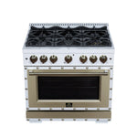 Ambassador 36" Gas Range in White, 6 Sealed Burnes, 71 000 BTU Cooktop Output , 5.2 Cu.Ft. convection Oven, Telescopic Racks - BonPrix Électroménagers