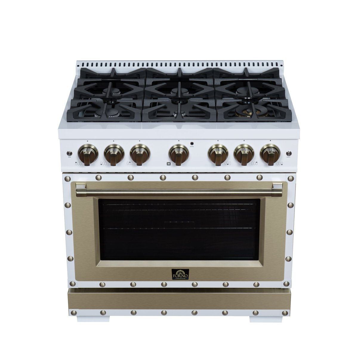 Ambassador 36" Gas Range in White, 6 Sealed Burnes, 71 000 BTU Cooktop Output , 5.2 Cu.Ft. convection Oven, Telescopic Racks - BonPrix Électroménagers