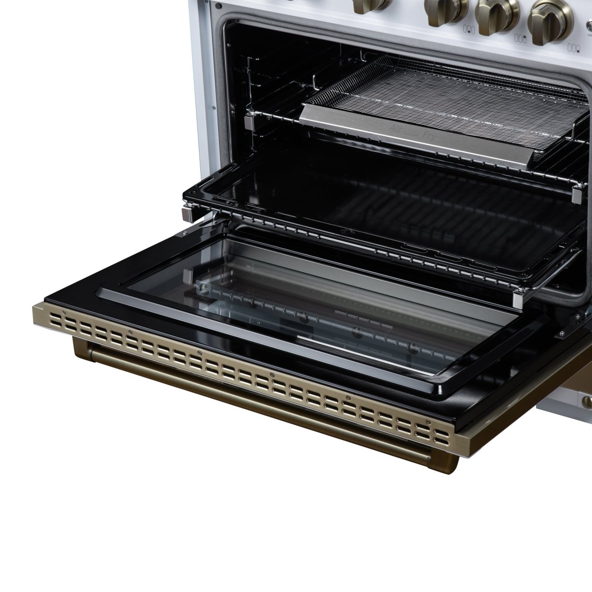 Ambassador 36" Gas Range in White, 6 Sealed Burnes, 71 000 BTU Cooktop Output , 5.2 Cu.Ft. convection Oven, Telescopic Racks - BonPrix Électroménagers