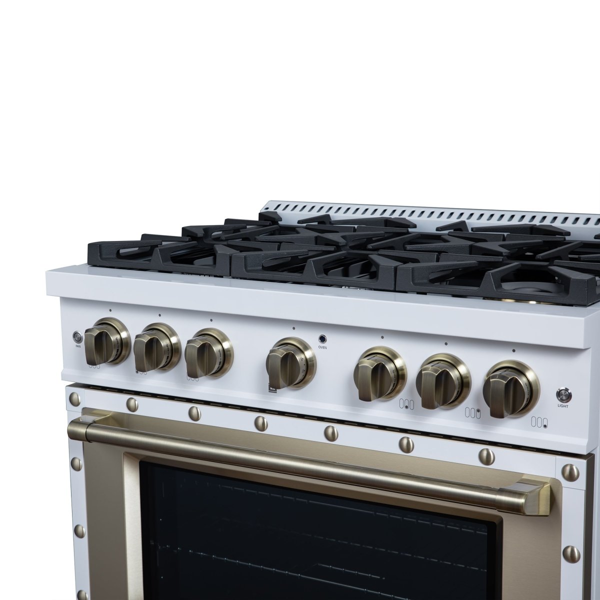 Ambassador 36" Gas Range in White, 6 Sealed Burnes, 71 000 BTU Cooktop Output , 5.2 Cu.Ft. convection Oven, Telescopic Racks - BonPrix Électroménagers