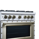 Ambassador 36" Gas Range in White, 6 Sealed Burnes, 71 000 BTU Cooktop Output , 5.2 Cu.Ft. convection Oven, Telescopic Racks - BonPrix Électroménagers
