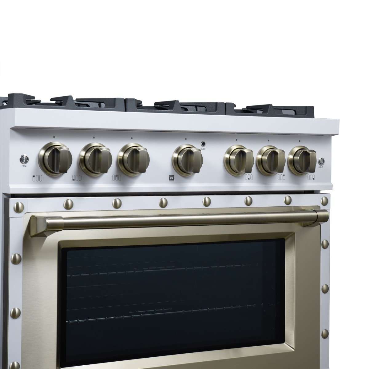 Ambassador 36" Gas Range in White, 6 Sealed Burnes, 71 000 BTU Cooktop Output , 5.2 Cu.Ft. convection Oven, Telescopic Racks - BonPrix Électroménagers