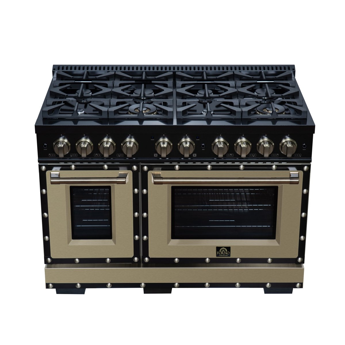 Ambassador 48" Dual Fuel Range in Black, 8 Sealed Burners, 94 000 BTU Cooktop Output, 6.7 Cu.Ft. Double Oven, Telescopic Racks - BonPrix Électroménagers