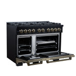 Ambassador 48" Dual Fuel Range in Black, 8 Sealed Burners, 94 000 BTU Cooktop Output, 6.7 Cu.Ft. Double Oven, Telescopic Racks - BonPrix Électroménagers