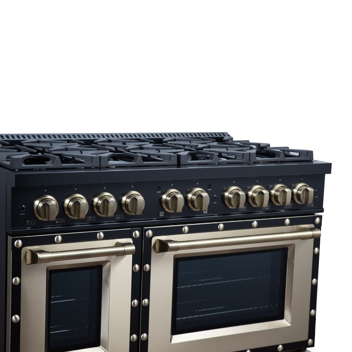 Ambassador 48" Dual Fuel Range in Black, 8 Sealed Burners, 94 000 BTU Cooktop Output, 6.7 Cu.Ft. Double Oven, Telescopic Racks - BonPrix Électroménagers