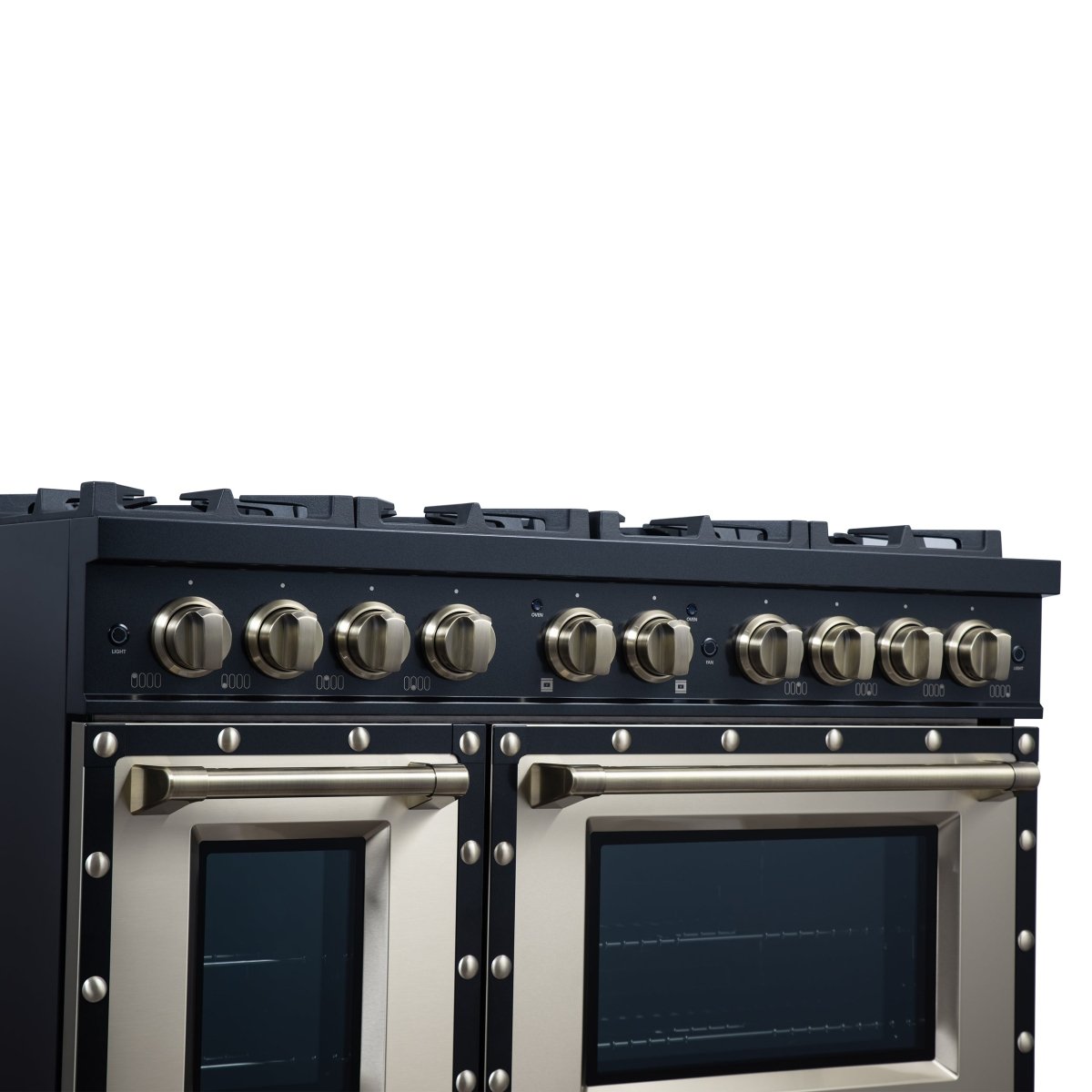 Ambassador 48" Dual Fuel Range in Black, 8 Sealed Burners, 94 000 BTU Cooktop Output, 6.7 Cu.Ft. Double Oven, Telescopic Racks - BonPrix Électroménagers