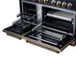 Ambassador 48" Dual Fuel Range in Black, 8 Sealed Burners, 94 000 BTU Cooktop Output, 6.7 Cu.Ft. Double Oven, Telescopic Racks - BonPrix Électroménagers