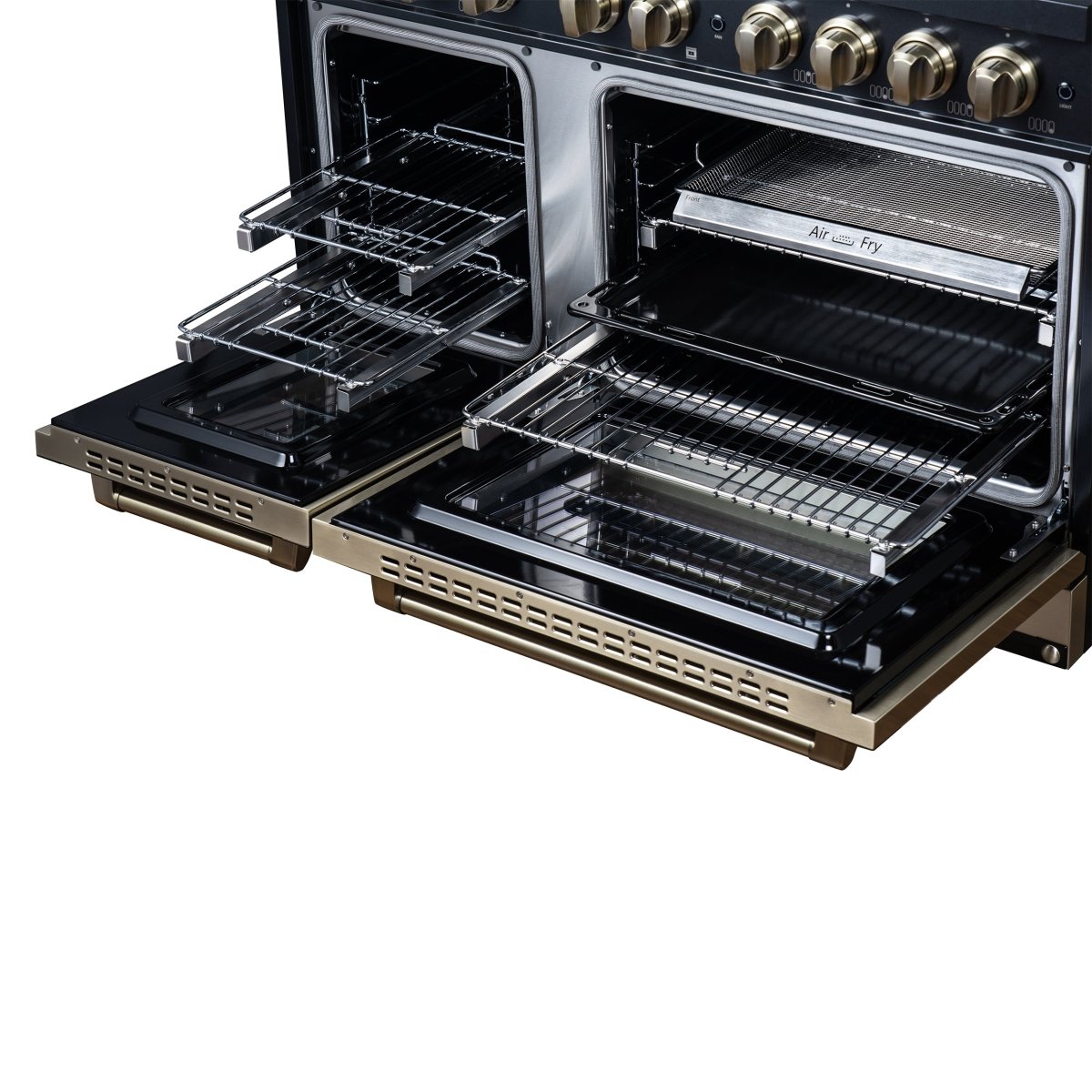Ambassador 48" Dual Fuel Range in Black, 8 Sealed Burners, 94 000 BTU Cooktop Output, 6.7 Cu.Ft. Double Oven, Telescopic Racks - BonPrix Électroménagers