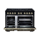 Ambassador 48" Dual Fuel Range in Black, 8 Sealed Burners, 94 000 BTU Cooktop Output, 6.7 Cu.Ft. Double Oven, Telescopic Racks - BonPrix Électroménagers