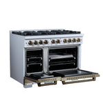 Ambassador 48" Dual Fuel Range in White, 8 Sealed Burners, 94 000 BTU Cooktop Output, 6.7 Cu.Ft. Double Oven, Telescopic Racks - BonPrix Électroménagers