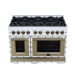Ambassador 48" Dual Fuel Range in White, 8 Sealed Burners, 94 000 BTU Cooktop Output, 6.7 Cu.Ft. Double Oven, Telescopic Racks - BonPrix Électroménagers