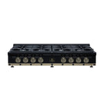 Ambassador 48" Gas Cooktop in Black, 8 Sealed burners, 94,000 BUT Output, 2 Antique Brass Dual-Ring Burners, Continuous Cast Iron Grates - BonPrix Électroménagers