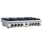 Ambassador 48" Gas Cooktop in White, 8 Sealed burners, 94,000 BUT Output, 2 Antique Brass Dual-Ring Burners, Continuous Cast Iron Grates - BonPrix Électroménagers